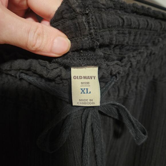 Old Navy Pants Womens XL Black Crinkle Cotton Cropped Drawstring Waist Pockets - Picture 4 of 11